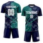 Custom Graffiti Pattern Teal-Navy Scratch Sublimation Soccer Uniform Jersey Custom Graffiti Pattern Teal-Navy Scratch Sublimation Soccer Uniform Jersey