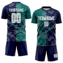Custom Graffiti Pattern Teal-Navy Scratch Sublimation Soccer Uniform Jersey