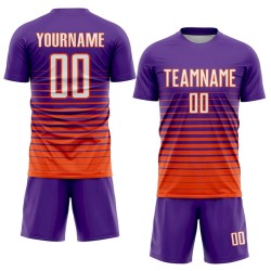 Custom Purple White-Orange Pinstripe Fade Fashion Sublimation Soccer Uniform Jersey Custom Purple White-Orange Pinstripe Fade Fashion Sublimation Soccer Uniform Jersey