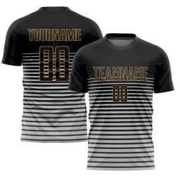 Custom Black Black-Old Gold Sublimation Soccer Uniform Jersey