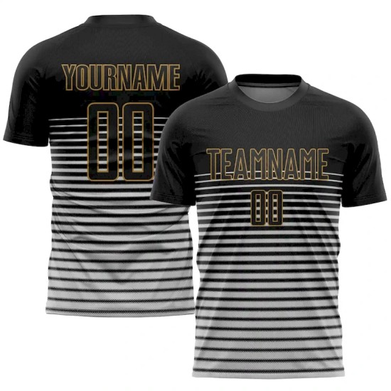 Custom Black Black-Old Gold Sublimation Soccer Uniform Jersey