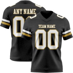 Custom Black White-Old Gold Mesh Authentic Football Jersey