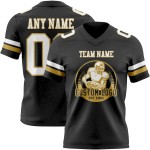 Custom Black White-Old Gold Mesh Authentic Football Jersey