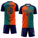 Custom Teal Orange-Navy Sublimation Gradient Fashion Soccer Uniform Jersey