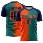 Custom Teal Orange-Navy Sublimation Gradient Fashion Soccer Uniform Jersey