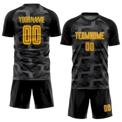 Custom Black Gold-Steel Gray Line Sublimation Soccer Uniform Jersey Custom Black Gold-Steel Gray Line Sublimation Soccer Uniform Jersey