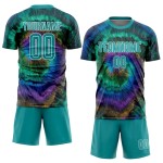Custom Tie Dye Teal-White Sublimation Soccer Uniform Jersey Custom Tie Dye Teal-White Sublimation Soccer Uniform Jersey