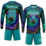Custom Tie Dye Teal-White Sublimation Soccer Uniform Jersey Custom Tie Dye Teal-White Sublimation Soccer Uniform Jersey