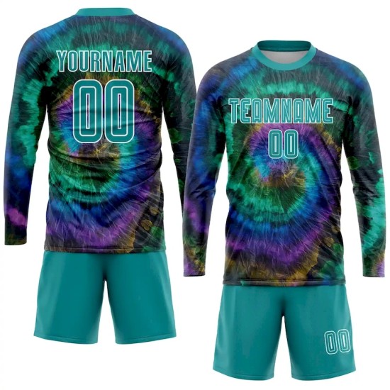 Custom Tie Dye Teal-White Sublimation Soccer Uniform Jersey Custom Tie Dye Teal-White Sublimation Soccer Uniform Jersey