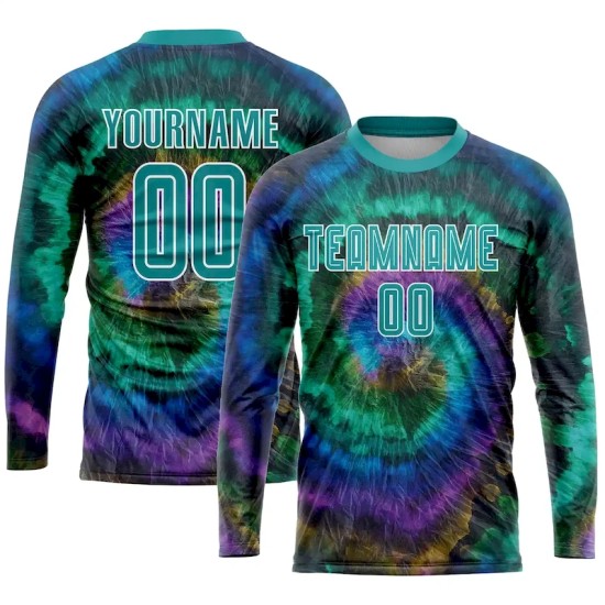 Custom Tie Dye Teal-White Sublimation Soccer Uniform Jersey Custom Tie Dye Teal-White Sublimation Soccer Uniform Jersey