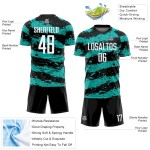 Custom Black White-Aqua Splash Sublimation Soccer Uniform Jersey