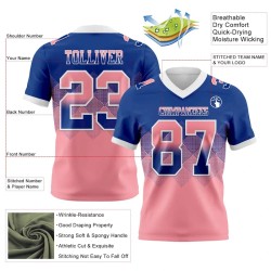 Custom Royal Medium Pink-White Mesh Authentic Gradient Square Shape Flag Football Jersey