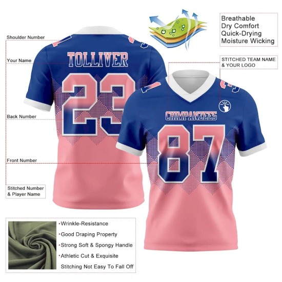 Custom Royal Medium Pink-White Mesh Authentic Gradient Square Shape Flag Football Jersey Custom Royal Medium Pink-White Mesh Authentic Gradient Square Shape Flag Football Jersey