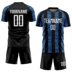 Custom Black White-Powder Blue Abstract Shape Sublimation Soccer Uniform Jersey Custom Black White-Powder Blue Abstract Shape Sublimation Soccer Uniform Jersey