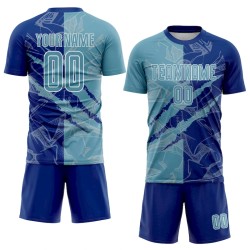 Custom Graffiti Pattern Shadow Blue-Royal Scratch Sublimation Soccer Uniform Jersey Custom Graffiti Pattern Shadow Blue-Royal Scratch Sublimation Soccer Uniform Jersey