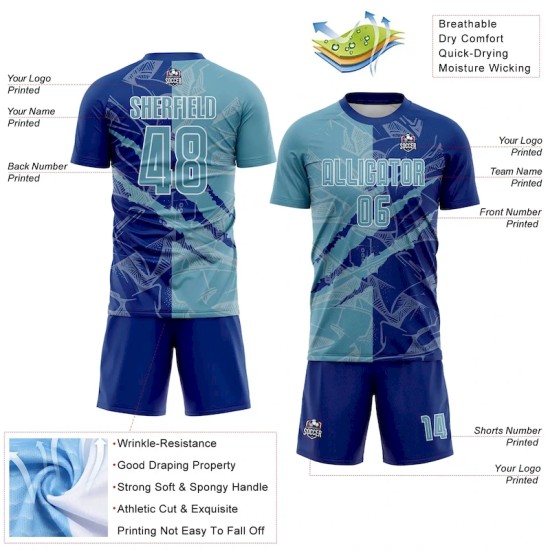 Custom Graffiti Pattern Shadow Blue-Royal Scratch Sublimation Soccer Uniform Jersey