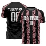 Custom Black White-Medium Pink Abstract Shape Sublimation Soccer Uniform Jersey Custom Black White-Medium Pink Abstract Shape Sublimation Soccer Uniform Jersey
