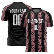 Custom Black White-Medium Pink Abstract Shape Sublimation Soccer Uniform Jersey