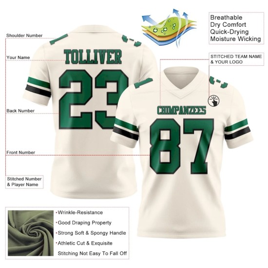 Custom Cream Kelly Green-Black Mesh Authentic Football Jersey