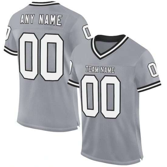 Custom Gray White-Black Mesh Authentic Throwback Football Jersey Custom Gray White-Black Mesh Authentic Throwback Football Jersey