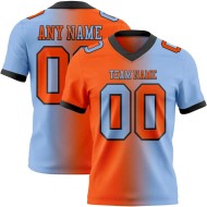 Custom Light Blue Orange-Black Mesh Authentic Gradient Fashion Football Jersey