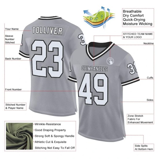 Custom Gray White-Black Mesh Authentic Throwback Football Jersey Custom Gray White-Black Mesh Authentic Throwback Football Jersey