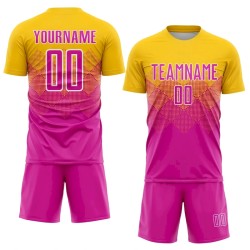 Custom Gold Deep Pink-White Sublimation Soccer Uniform Jersey Custom Gold Deep Pink-White Sublimation Soccer Uniform Jersey