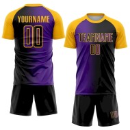 Custom Black Purple-Gold Sublimation Gradient Fashion Soccer Uniform Jersey