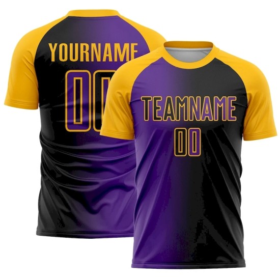 Custom Black Purple-Gold Sublimation Gradient Fashion Soccer Uniform Jersey