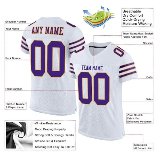 Custom White Purple-Gold Mesh Authentic Football Jersey Custom White Purple-Gold Mesh Authentic Football Jersey