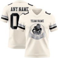 Custom Cream Black-Gray Mesh Authentic Football Jersey