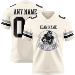 Custom Cream Black-Gray Mesh Authentic Football Jersey Custom Cream Black-Gray Mesh Authentic Football Jersey