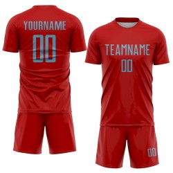 Custom Red Shadow Blue Sublimation Soccer Uniform Jersey Custom Red Shadow Blue Sublimation Soccer Uniform Jersey