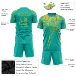 Custom Aqua Gold Sublimation Soccer Uniform Jersey