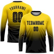 Custom Gold Black Sublimation Long Sleeve Fade Fashion Soccer Uniform Jersey