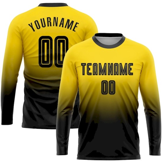 Custom Gold Black Sublimation Long Sleeve Fade Fashion Soccer Uniform Jersey