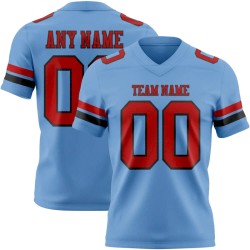 Custom Light Blue Red-Black Mesh Authentic Football Jersey
