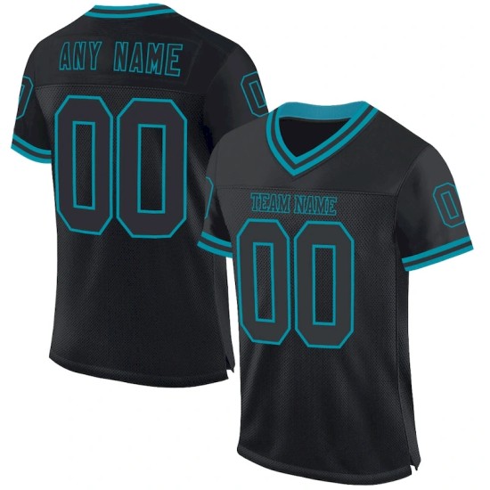 Custom Black Teal Mesh Authentic Throwback Football Jersey Custom Black Teal Mesh Authentic Throwback Football Jersey