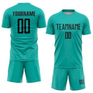 Custom Aqua Black Sublimation Soccer Uniform Jersey