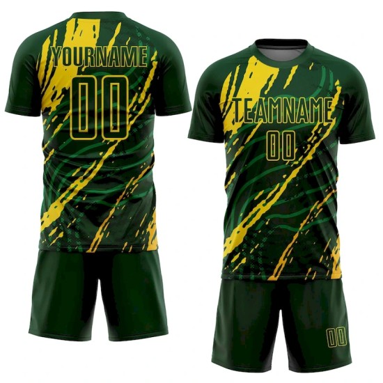 Custom Green Yellow Sublimation Soccer Uniform Jersey