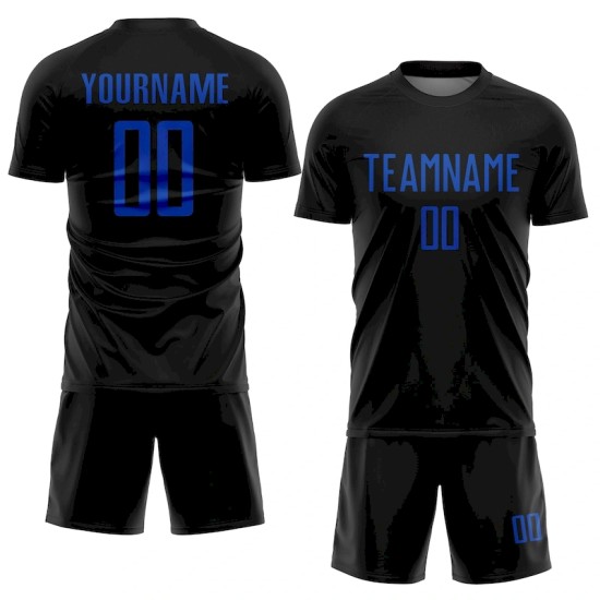 Custom Black Thunder Blue Sublimation Soccer Uniform Jersey