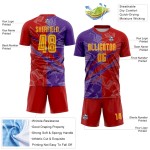 Custom Graffiti Pattern Yellow Red-Purple Scratch Sublimation Soccer Uniform Jersey Custom Graffiti Pattern Yellow Red-Purple Scratch Sublimation Soccer Uniform Jersey