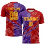 Custom Graffiti Pattern Yellow Red-Purple Scratch Sublimation Soccer Uniform Jersey Custom Graffiti Pattern Yellow Red-Purple Scratch Sublimation Soccer Uniform Jersey