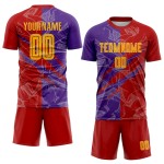 Custom Graffiti Pattern Yellow Red-Purple Scratch Sublimation Soccer Uniform Jersey Custom Graffiti Pattern Yellow Red-Purple Scratch Sublimation Soccer Uniform Jersey