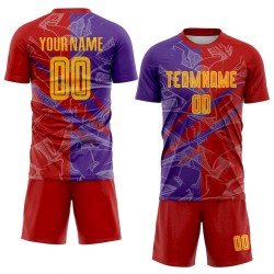 Custom Graffiti Pattern Yellow Red-Purple Scratch Sublimation Soccer Uniform Jersey Custom Graffiti Pattern Yellow Red-Purple Scratch Sublimation Soccer Uniform Jersey