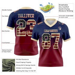 Custom Navy Vintage USA Flag Crimson-Cream Mesh Authentic Gradient Square Shape Flag Football Jersey