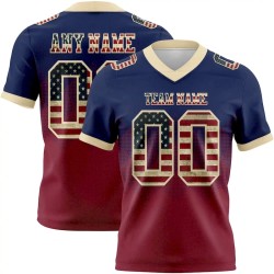 Custom Navy Vintage USA Flag Crimson-Cream Mesh Authentic Gradient Square Shape Flag Football Jersey