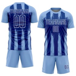 Custom Light Blue Royal-White Abstract Stripes Sublimation Soccer Uniform Jersey Custom Light Blue Royal-White Abstract Stripes Sublimation Soccer Uniform Jersey
