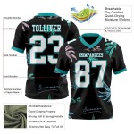 Custom Black White-Teal 3D Pattern Tropical Hawaii Palm Trees Mesh Authentic Football Jersey