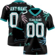 Custom Black White-Teal 3D Pattern Tropical Hawaii Palm Trees Mesh Authentic Football Jersey